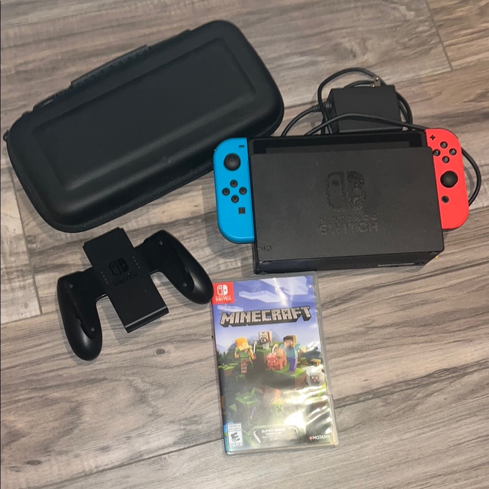 Nintendo Switch Console with Neon Blue and Red Joy-Con